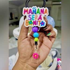 Colorful Beaded name tag with Flower Charm